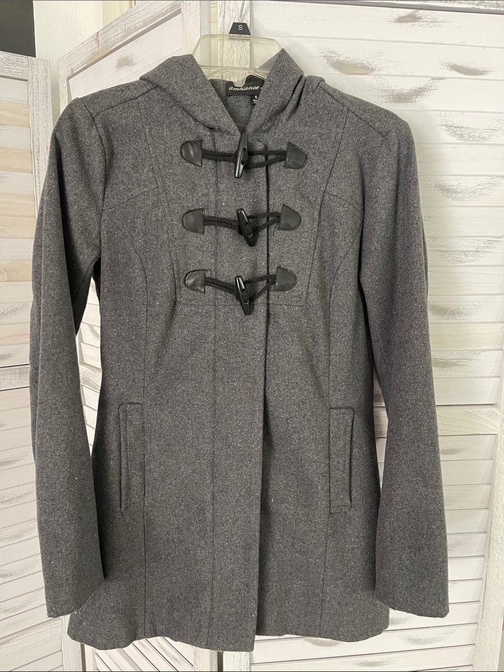 DKNY Gray Hooded Toggle Pea Coat